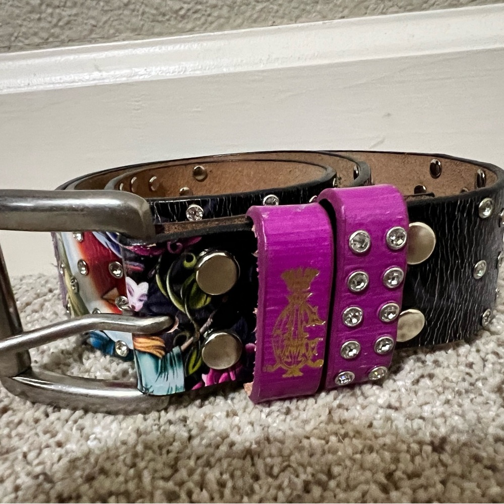 Ed Hardy by Christian Audigier Floral Genuine Leather Vintage Belt-38 In Long